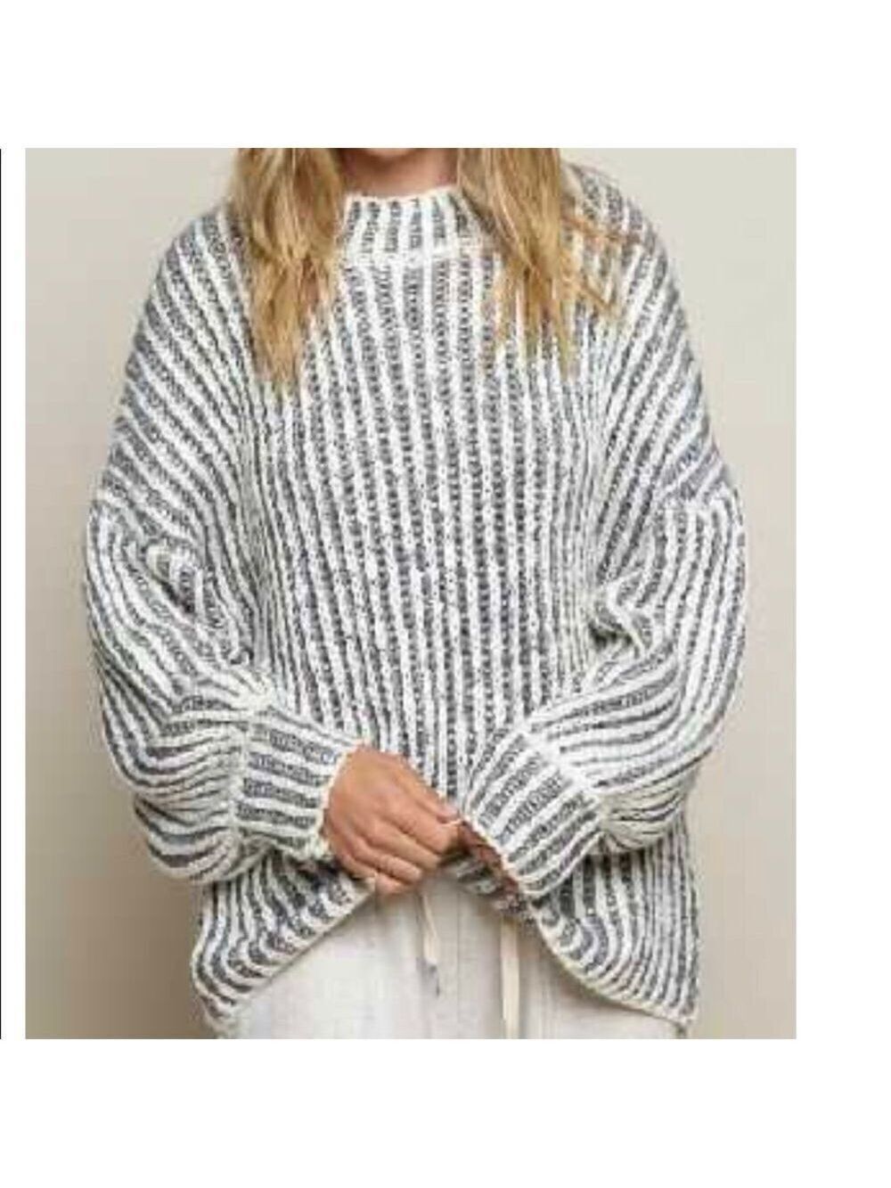 POL Cozy Handmade Wool Blend Weave Striped Sweater